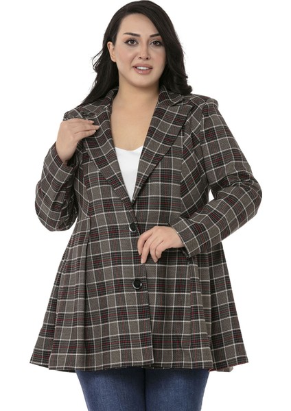 Büyük Beden Pile Detaylı Astarlı Siyah Kırmızı Ekose Ceket fiyatları