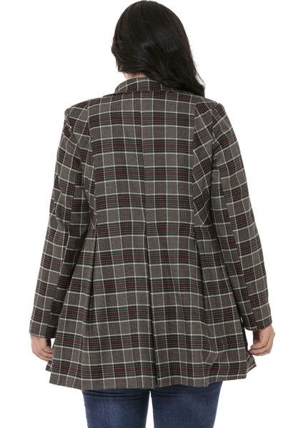 Büyük Beden Pile Detaylı Astarlı Siyah Kırmızı Ekose Ceket modelleri