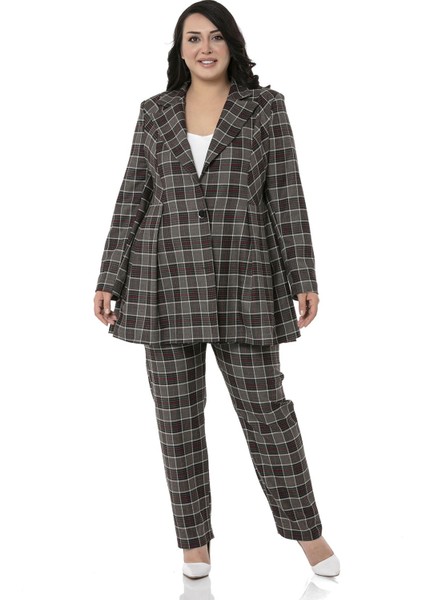 Büyük Beden Pile Detaylı Astarlı Siyah Kırmızı Ekose Ceket fırsatları