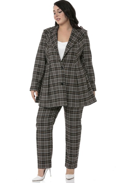 Büyük Beden Pile Detaylı Astarlı Siyah Hardal Ekose Ceket fırsatları