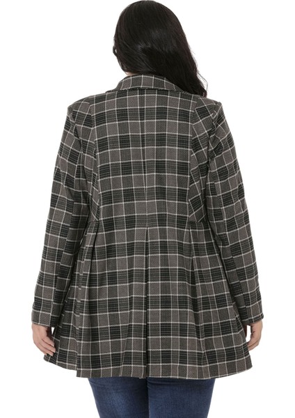 Büyük Beden Pile Detaylı Astarlı Siyah Zümrüt Ekose Ceket modelleri