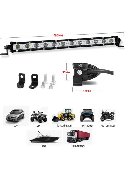 Nkt Group 38 cm Offroad LED Beyaz Bar 12 LED