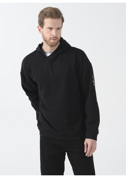 Kapüşon Yaka Baskılı Siyah Erkek Sweatshirt E-Solı fiyatları