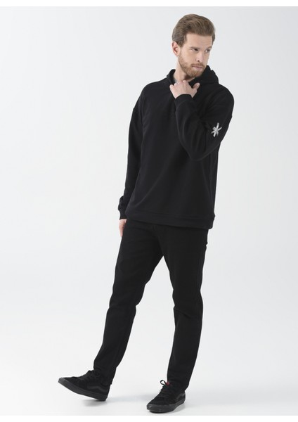 Kapüşon Yaka Baskılı Siyah Erkek Sweatshirt E-Solı modelleri