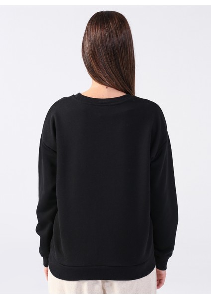 Baskılı Siyah Kadın Sweatshirt 22K0577K1 fırsatları