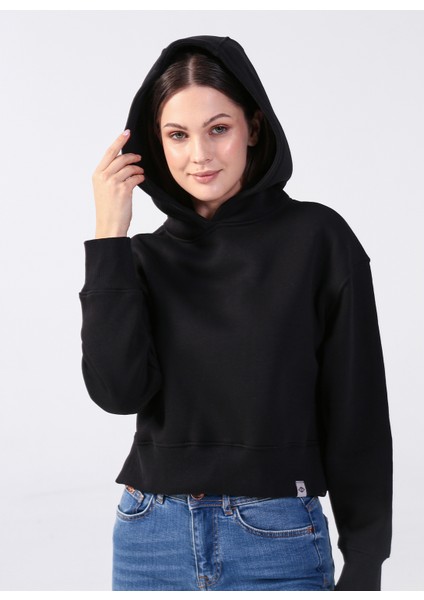 Kapüşon Yaka Düz Siyah Kadin Sweatshirt 231 Lcf 241002 Fiona Siyah