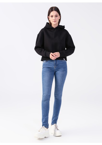 Kapüşon Yaka Düz Siyah Kadin Sweatshirt 231 Lcf 241002 Fiona Siyah