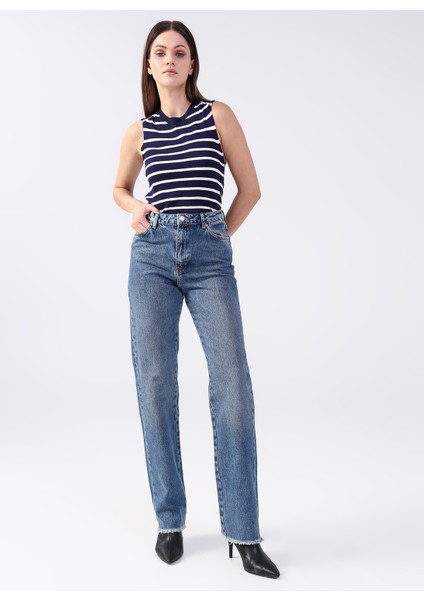 Yüksek Bel Düz Paça Düz Kadın Denim Pantolon 231 Lcf 121023 Kelly Rosada Blue Mı