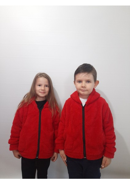 Unisex Kız Erkek Genç Çocuk Welsoft Peluş Kapüşonlu Cepli Ceket
