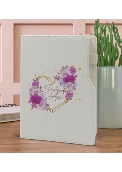 Gift Kişiye Özel Çiçek Tasarımlı Beyaz Termo Deri Not Defteri 15X21CM-3 fiyatları