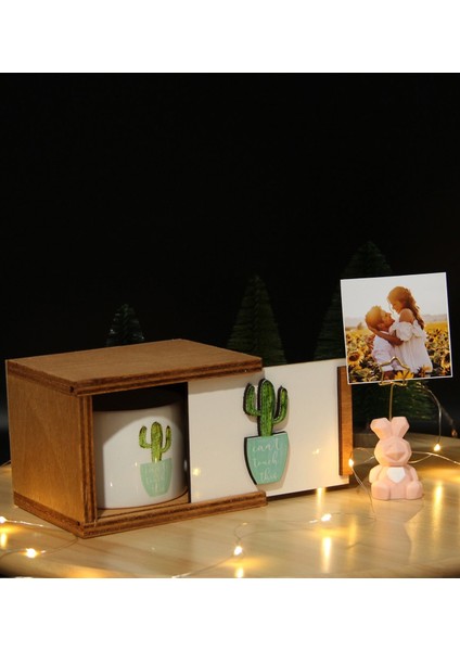 Kişiye Özel Kaktüs Kupa Ahşap Kutulu
