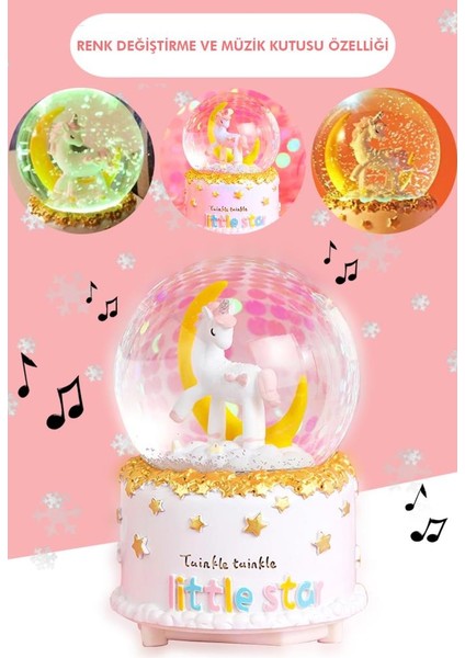 Unicorn Ay Şekilli Kar Küresi E
