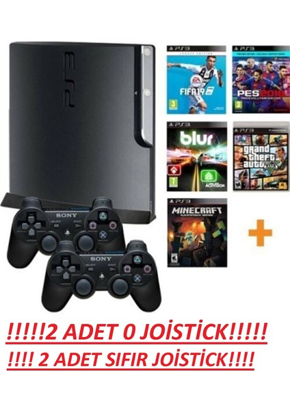 Playstation 3 Slim + 320GB + 2 Joistick +60-100 Güncel Oyun+1 Yıl Garanti 2002B-4004B