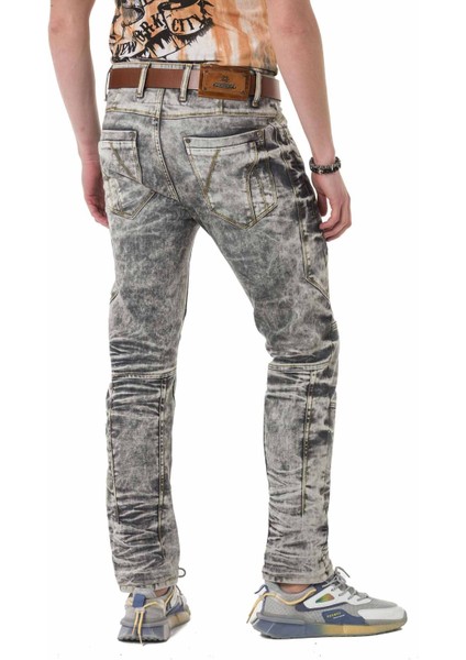 CD718 Parçalı Gri Yıkama Erkek Kot Pantolon