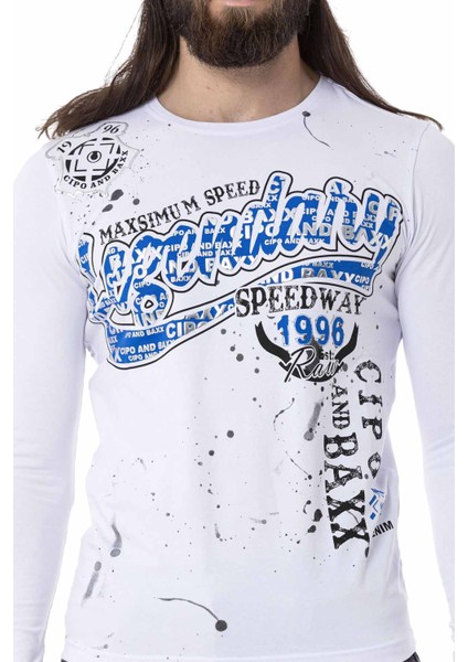 CL510 Baskılı Beyaz Ince Sweatshirt