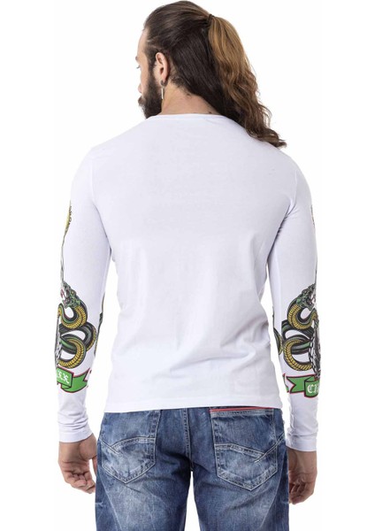 CL514 Kurukafa Baskılı Beyaz Sweatshirt