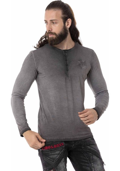 CL523 Düğmeli Yaka Antrasit Sweatshirt