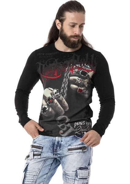 Cipo & Baxx CL511 Yüzük Baskılı Siyah Sweatshirt