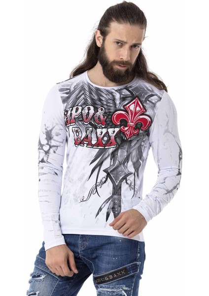 CL522 Desenli Beyaz Ince Sweatshirt
