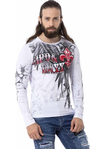 CL522 Desenli Beyaz Ince Sweatshirt fiyatları