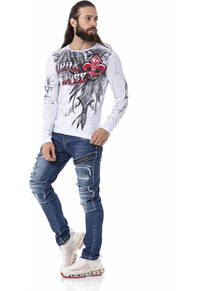 CL522 Desenli Beyaz Ince Sweatshirt fırsatları