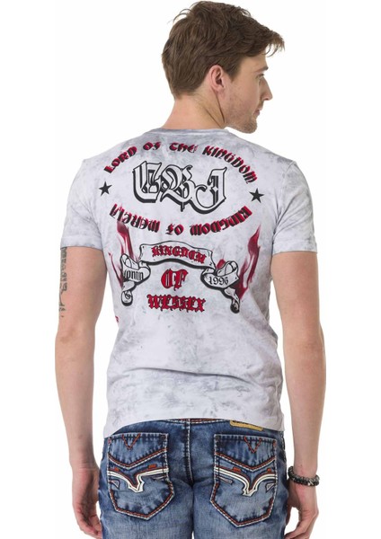 CT694 Vintage Bayrak Desenli Gri Tişört modelleri