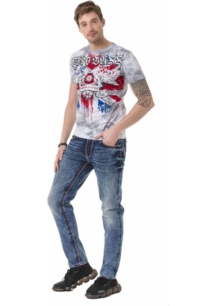 CT694 Vintage Bayrak Desenli Gri Tişört fırsatları