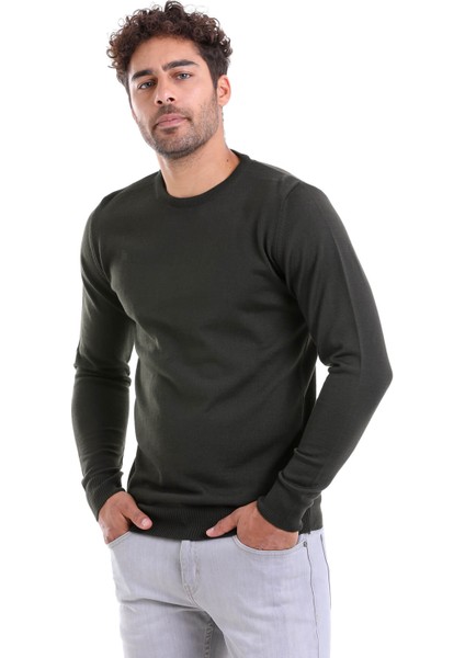 Erkek Haki Regular Fit Yünlü Düz Bisiklet Yaka Triko Kazak fırsatları
