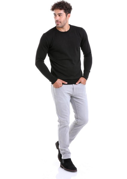 Erkek Siyah Regular Fit Yünlü Düz Bisiklet Yaka Triko Kazak indirimleri