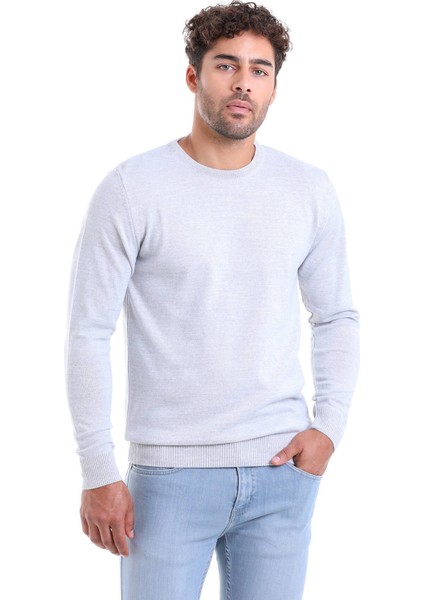 Erkek Gri Regular Fit Yünlü Düz Bisiklet Yaka Triko Kazak fiyatları
