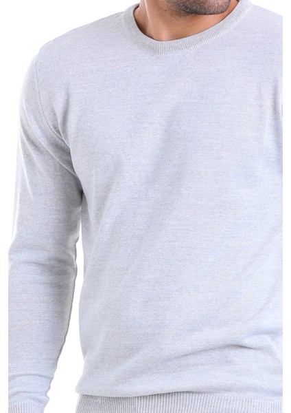 Erkek Gri Regular Fit Yünlü Düz Bisiklet Yaka Triko Kazak indirimleri