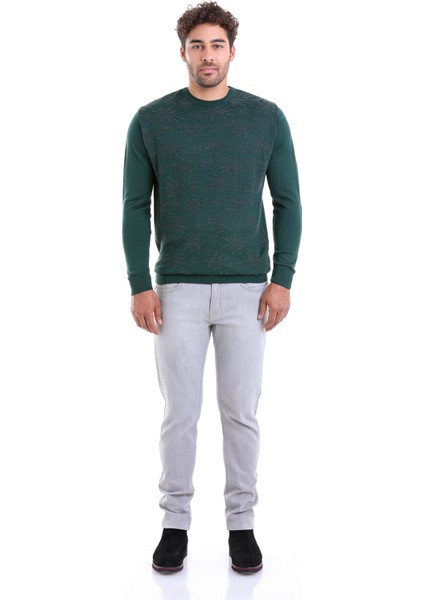 Erkek Yeşil Regular Fit Yünlü Desenli Bisiklet Yaka Triko Kazak indirimleri