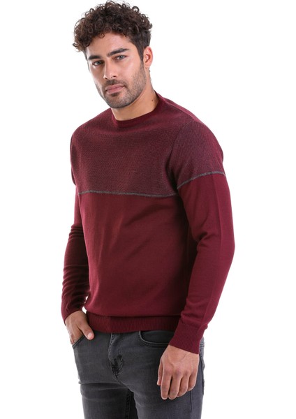 Erkek Bordo Regular Fit Yünlü Desenli Bisiklet Yaka Triko Kazak fiyatları