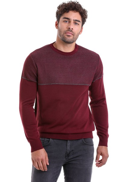 Erkek Bordo Regular Fit Yünlü Desenli Bisiklet Yaka Triko Kazak modelleri