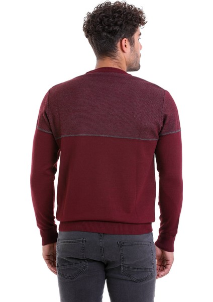 Erkek Bordo Regular Fit Yünlü Desenli Bisiklet Yaka Triko Kazak indirimleri