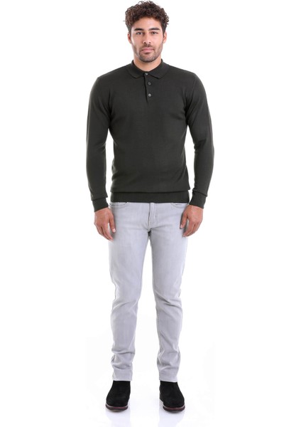 Erkek Haki Regular Fit Yünlü Desenli Polo Yaka Triko Kazak indirimleri