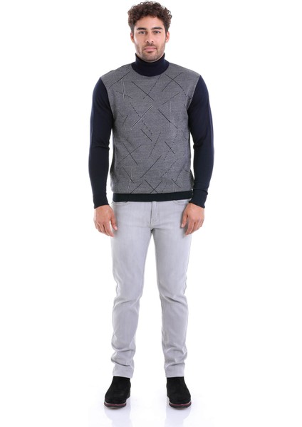 Erkek Lacivert Regular Fit Yünlü Desenli Balıkçı Yaka Triko Kazak fırsatları