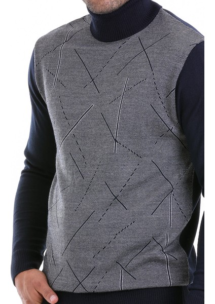 Erkek Lacivert Regular Fit Yünlü Desenli Balıkçı Yaka Triko Kazak indirimleri