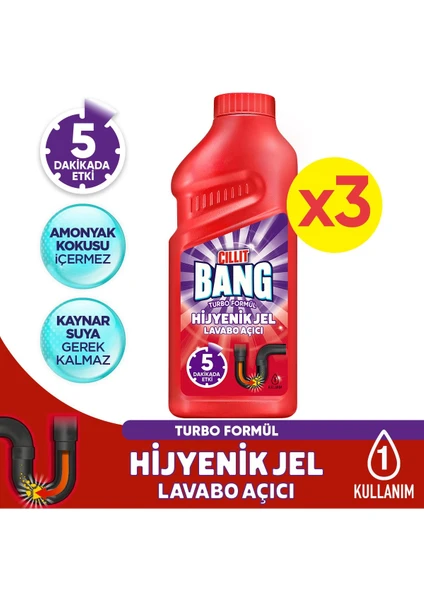 Cillit Bang Turbo Hijyenik Jel Lavabo Açıcı 3 x 500 ml