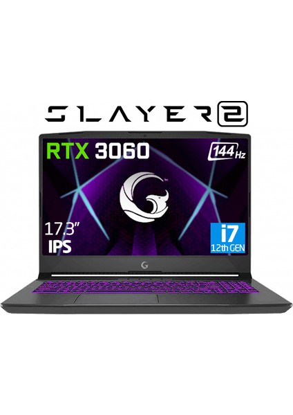 Game Garaj Slayer2 D5 7XL-3060 C1 İntel Core i7-12700H 16GB 500GB SSD RTX3060 6GB 17.3" IPS 144Hz Free Dos Taşınabilir Bilgisayar + Çanta