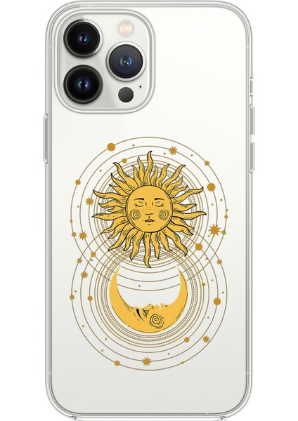 iPhone 14 Pro Max Uyumlu Moon And Sun Desenli Şeffaf Silikonlu Telefon Kılıfı