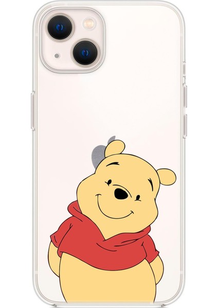 iPhone 14 Uyumlu Sevimli Winnie Desenli Şeffaf Silikonlu Telefon Kılıfı