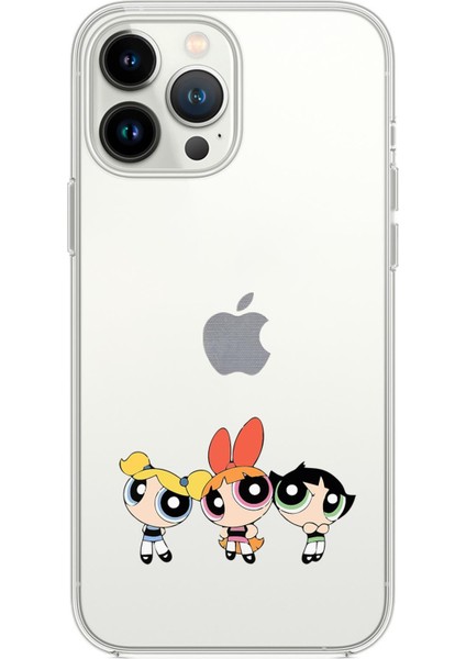 iPhone 14 Pro Uyumlu Powerpuff Girls Desenli Şeffaf Silikonlu Telefon Kılıfı