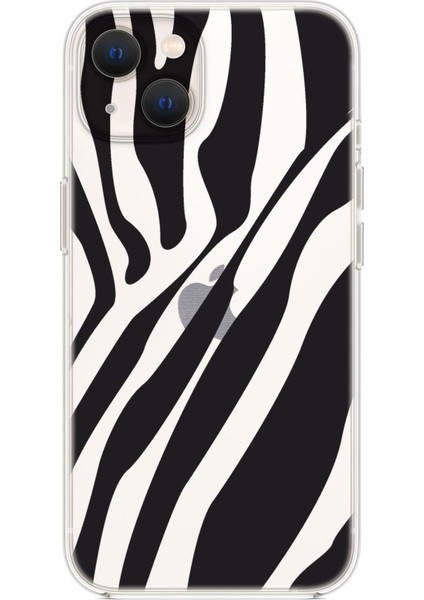 iPhone 14 Uyumlu Zebra Desenli Şeffaf Silikonlu Telefon Kılıfı