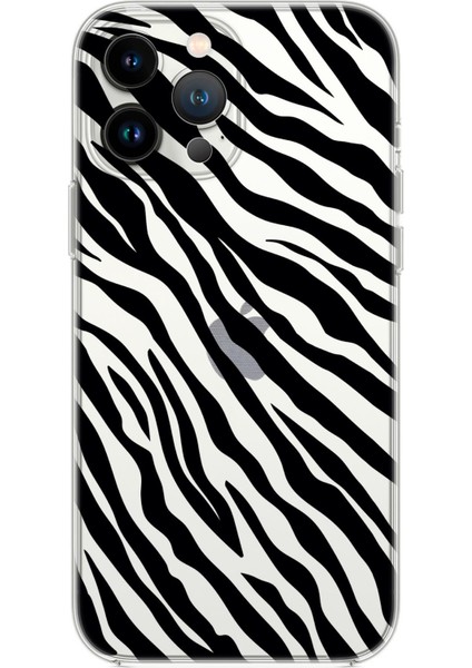 iPhone 14 Pro Uyumlu Zebra Pattern Şeffaf Silikonlu Telefon Kılıfı