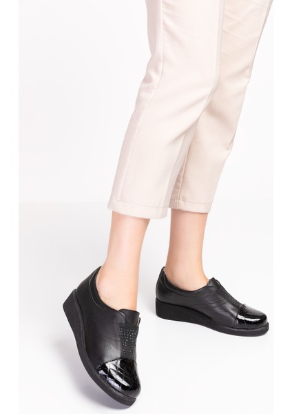 Kadın Hakiki Deri Siyah Kroko Anatomik Taban Rahat Ayakkabı modelleri