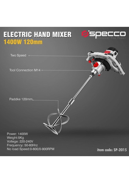 Specco- 120 mm 1400 W Karıştırıcı Mikser