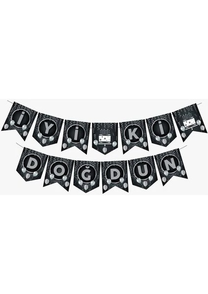 Zikzak Banner Ofset Siyah Gümüş Iyi Ki Doğdun