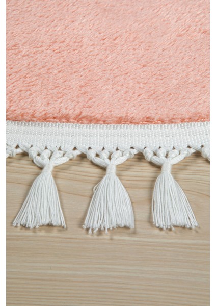 Yuvarlak Comfort Puffy Ponpon Saçaklı Peluş Halı Pembe fiyatları