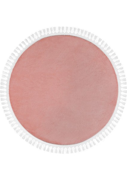 Yuvarlak Comfort Puffy Ponpon Saçaklı Peluş Halı Pembe modelleri